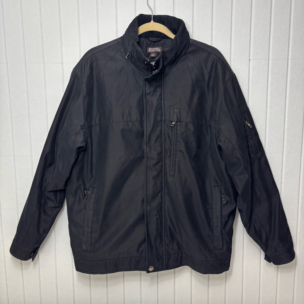 Michael Kors Bomber Jacket Hooded Zip-Up/Snap On Men’s Size L Black